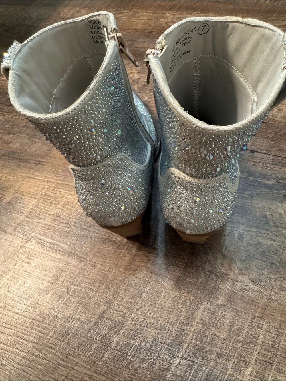 Very G Cream Rhinestone Ankle Booties